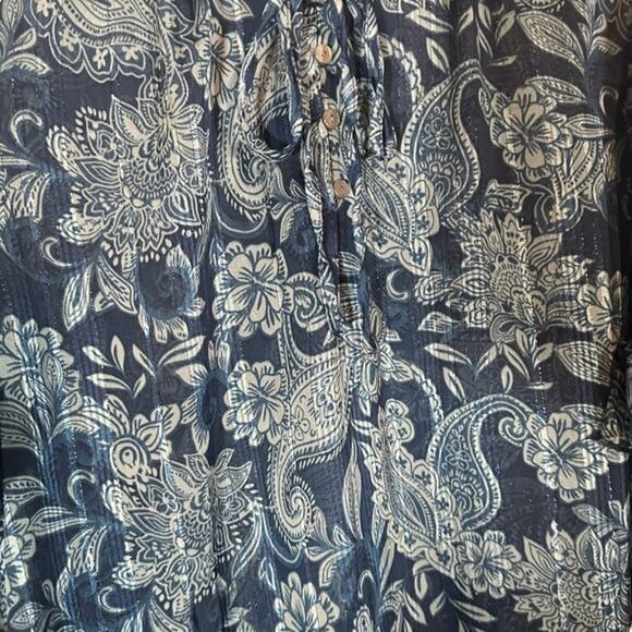 Frye & Co Blue Floral Ruffle Long Sleeve Dressy Button Down Blouse Women Sz XXL - Picture 6 of 10